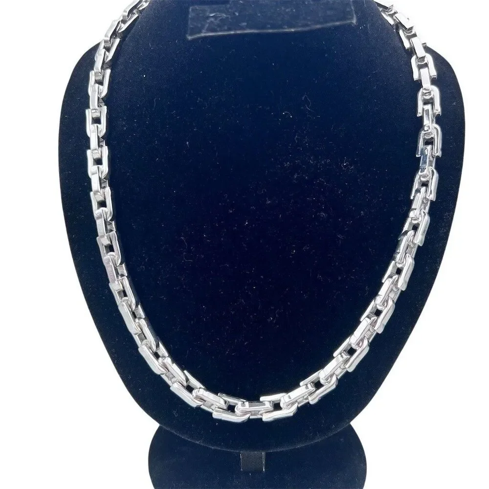 Chisel Necklace Unisex Silver Rectangular Link Chain Lobster Clasp